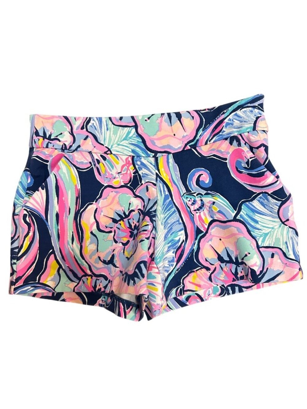 Lilly Pulitzer 4” Makenna Blue Pink Floral Stretchy Beach Shorts 0 Ponte Nauti N